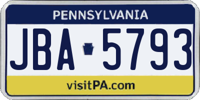 PA license plate JBA5793