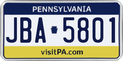 PA license plate JBA5801