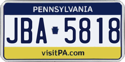 PA license plate JBA5818