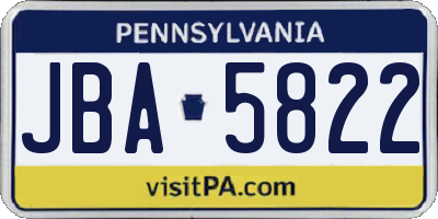 PA license plate JBA5822