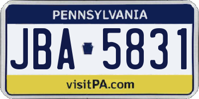 PA license plate JBA5831