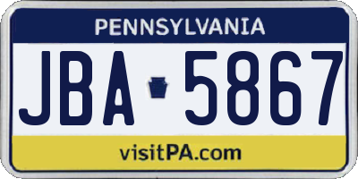 PA license plate JBA5867