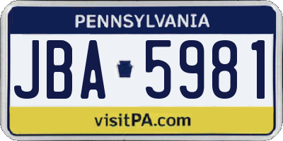 PA license plate JBA5981
