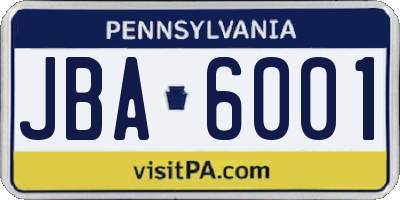 PA license plate JBA6001
