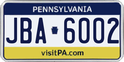PA license plate JBA6002