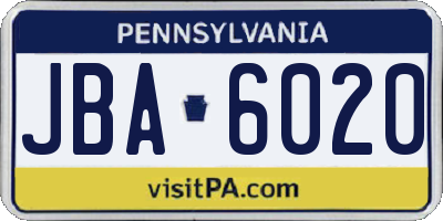 PA license plate JBA6020