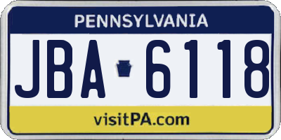 PA license plate JBA6118
