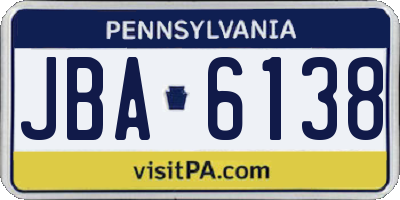 PA license plate JBA6138