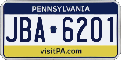 PA license plate JBA6201