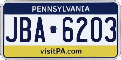 PA license plate JBA6203