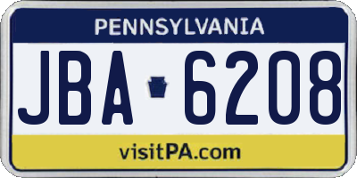 PA license plate JBA6208