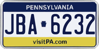 PA license plate JBA6232