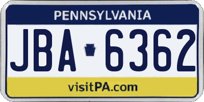 PA license plate JBA6362