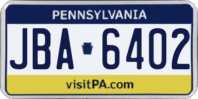 PA license plate JBA6402