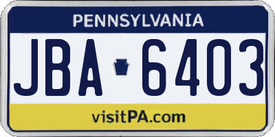 PA license plate JBA6403