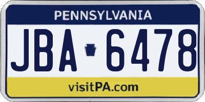 PA license plate JBA6478