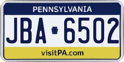 PA license plate JBA6502