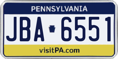 PA license plate JBA6551