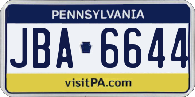 PA license plate JBA6644