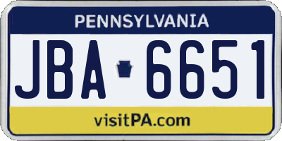 PA license plate JBA6651