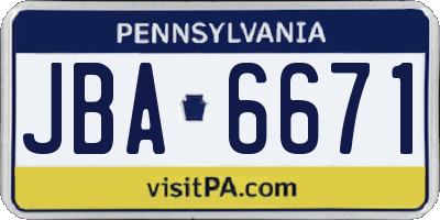 PA license plate JBA6671