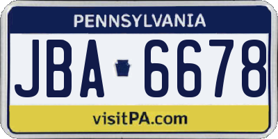 PA license plate JBA6678