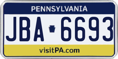 PA license plate JBA6693