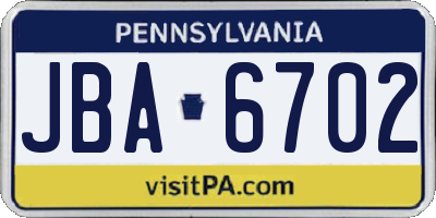 PA license plate JBA6702