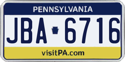 PA license plate JBA6716