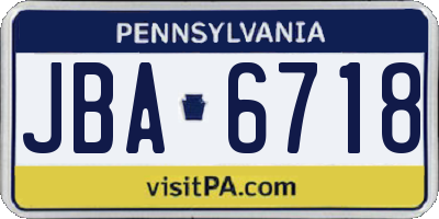 PA license plate JBA6718