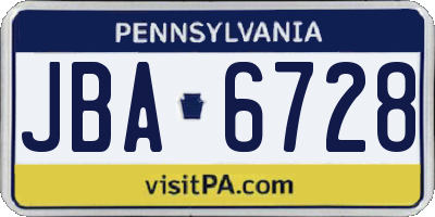 PA license plate JBA6728