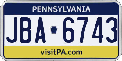 PA license plate JBA6743