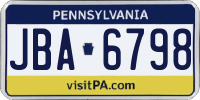 PA license plate JBA6798