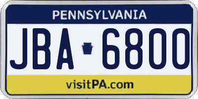 PA license plate JBA6800