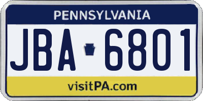 PA license plate JBA6801