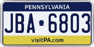PA license plate JBA6803