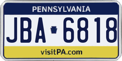 PA license plate JBA6818