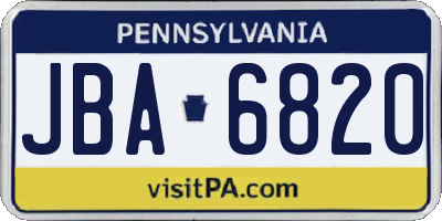 PA license plate JBA6820