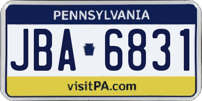 PA license plate JBA6831