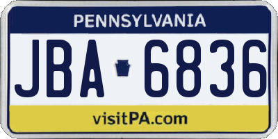 PA license plate JBA6836