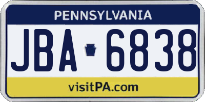 PA license plate JBA6838