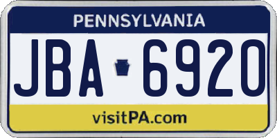 PA license plate JBA6920
