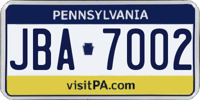 PA license plate JBA7002