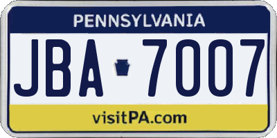 PA license plate JBA7007