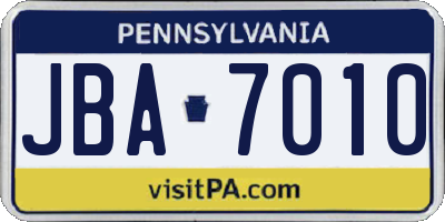 PA license plate JBA7010
