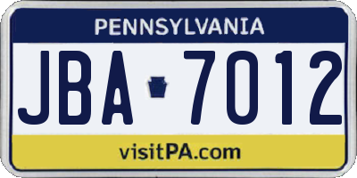 PA license plate JBA7012
