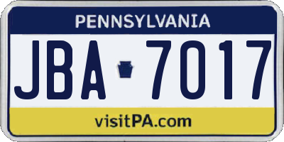 PA license plate JBA7017