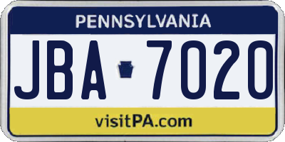 PA license plate JBA7020