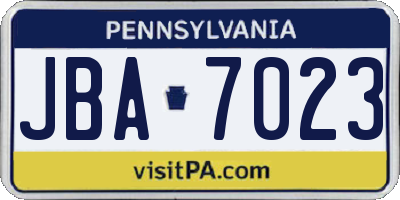 PA license plate JBA7023