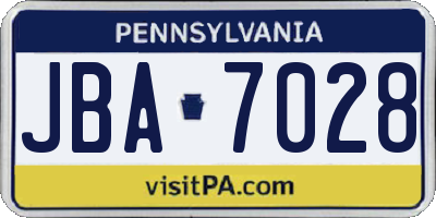 PA license plate JBA7028